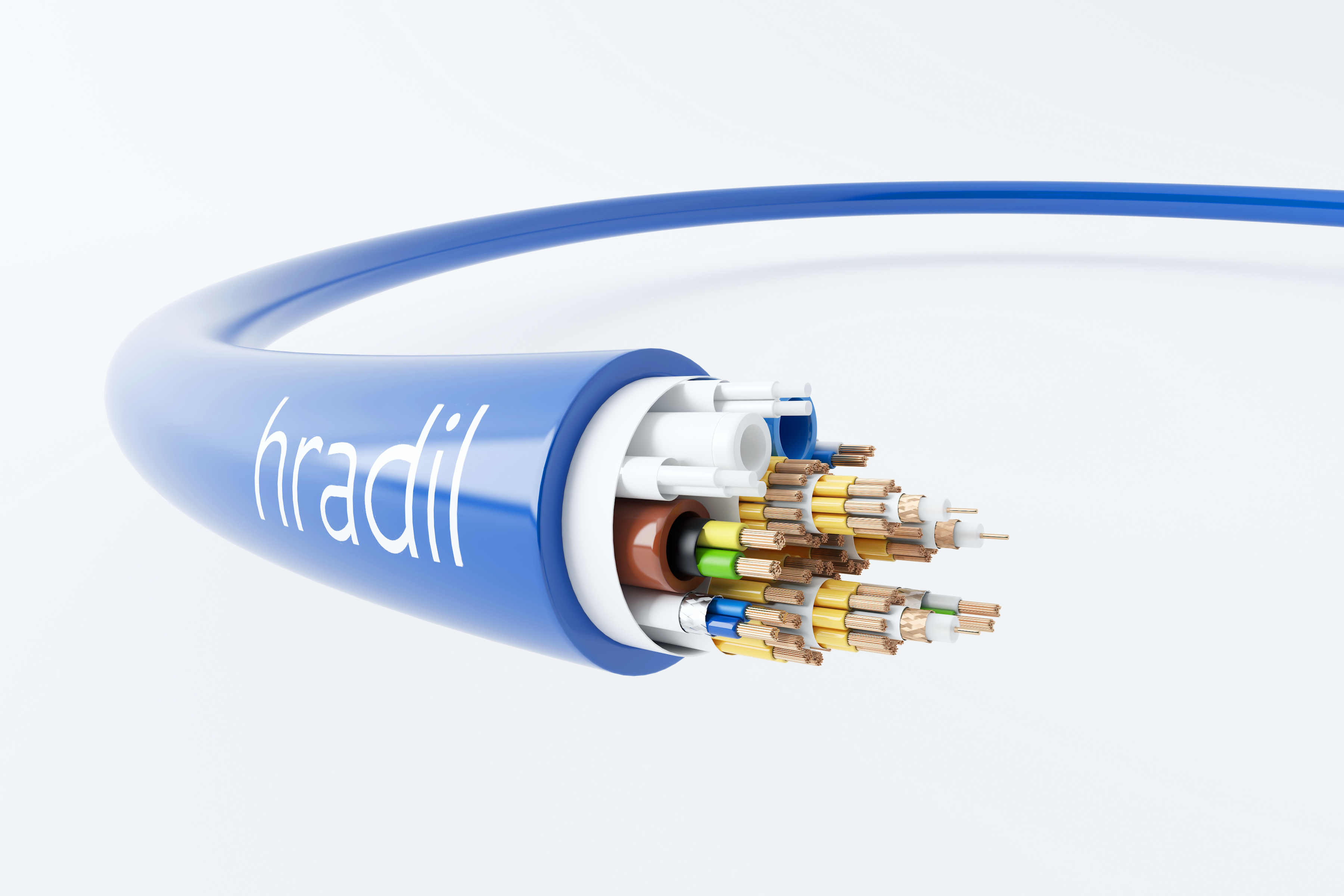HRADIL Spezialkabel stellt eine trommelbare Hybridleitung für die Stromversorgung inklusive Cat7-Ethernet, LWL, CAN-Bus sowie Pneumatik- und Hydraulik- Schläuchen vor. 