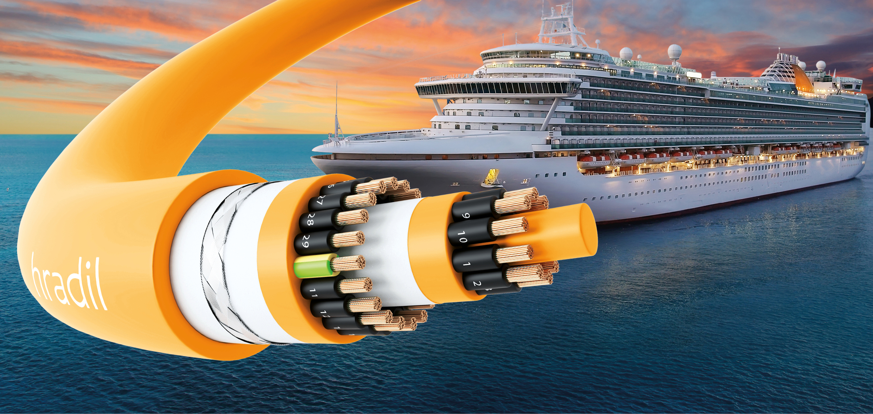 Die HB44® C Offshore-Steuer- und Signalkabel von Hradil gehören zu den weltweit sichersten Kabeln hinsichtlich Brand- und Explosionsschutz