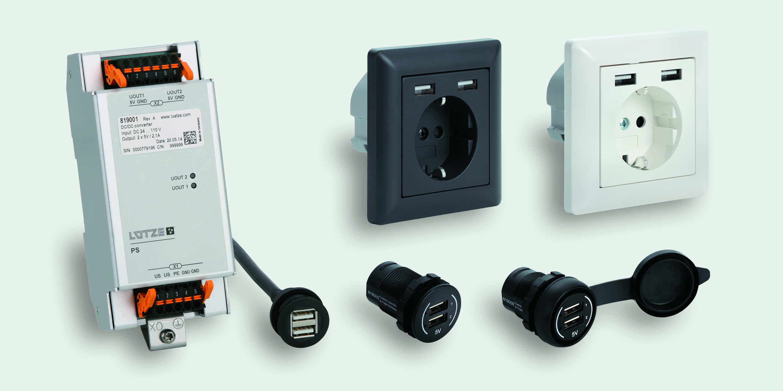 Depending on requirements and the application, LÜTZE TRANSPORTATION supplies suitable USB charging port solutions for the rail sector. 